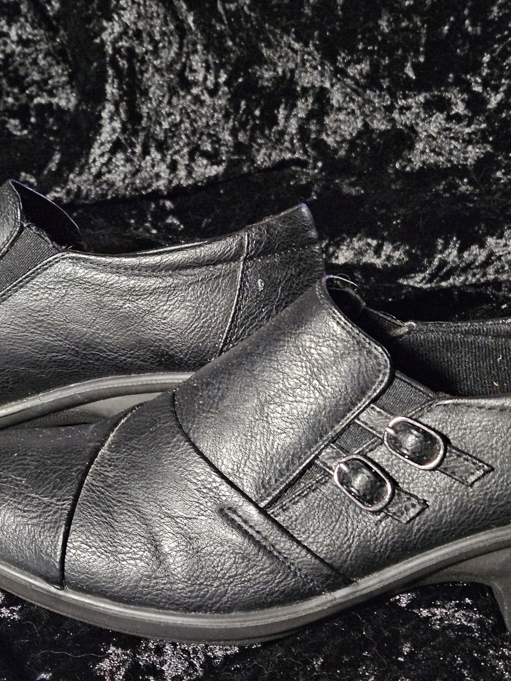 Clarks Black Leather Slip-On Ankle Loafers with Buckle Detail